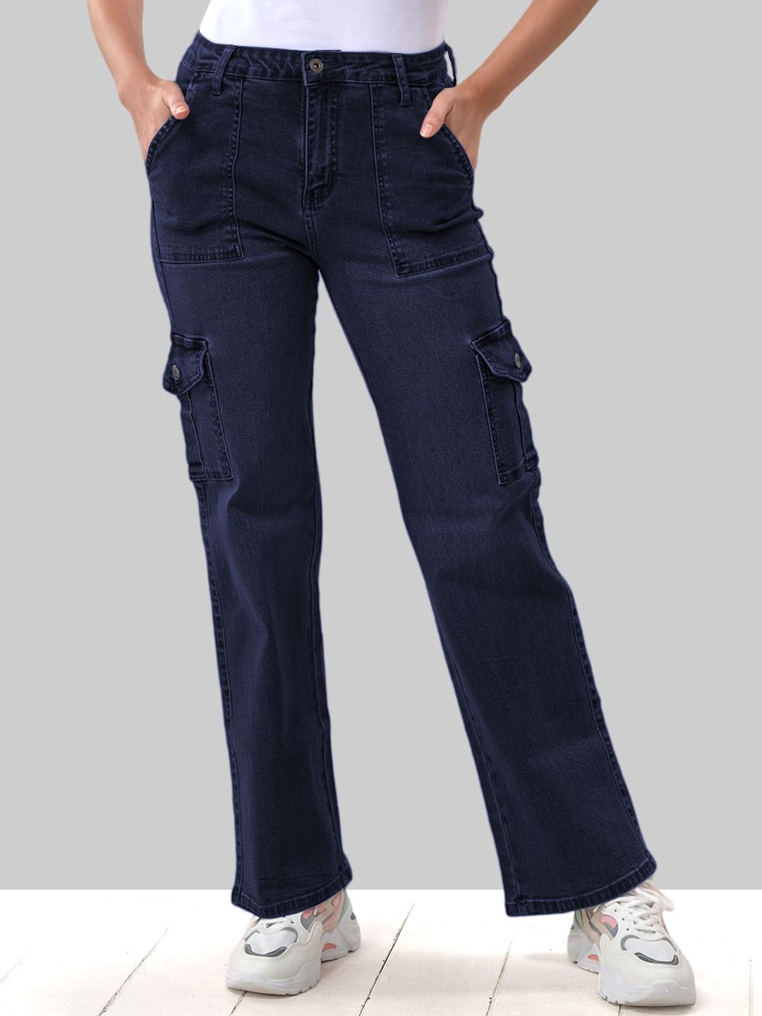 

LYRA Women 6 Pockets Stretchable Cargo Jeans, Navy blue