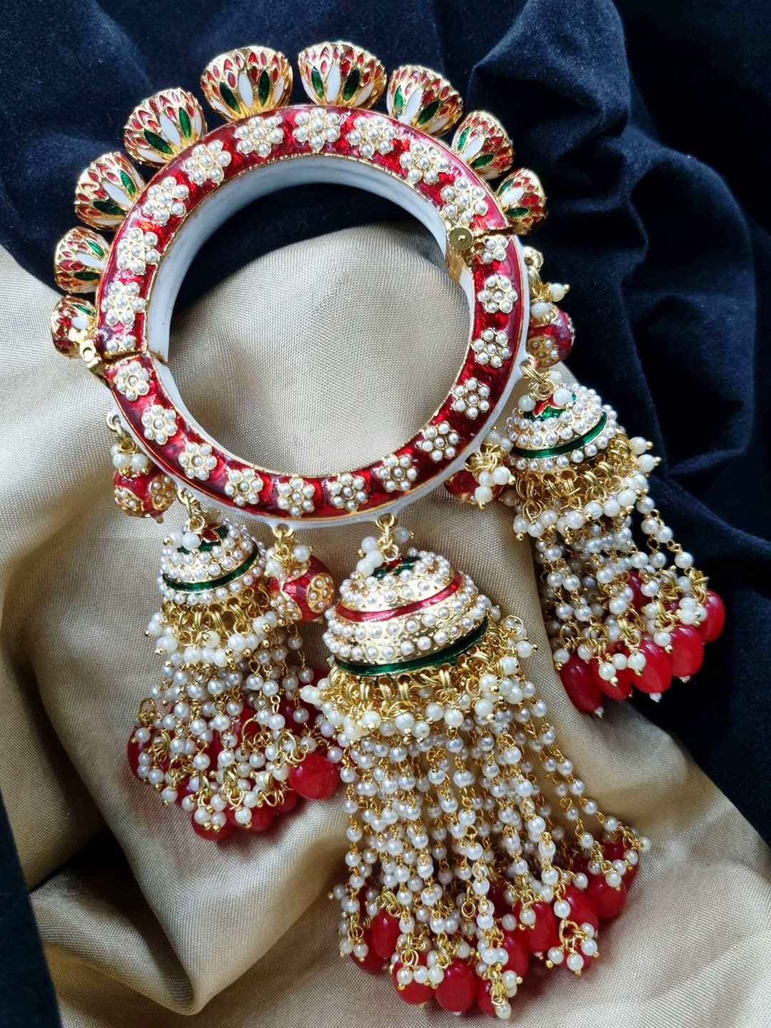 

AARNAA Gold-Plated Stones-Studded & Beaded Bangles