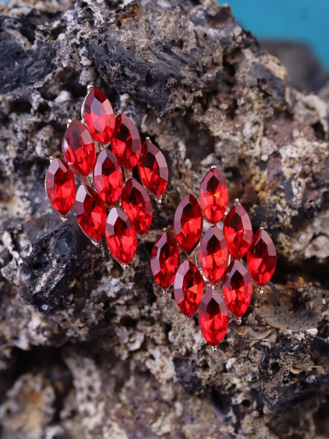 

Maansh Rose Gold-Plated Diamond shaped Stone Studded Studs, Red