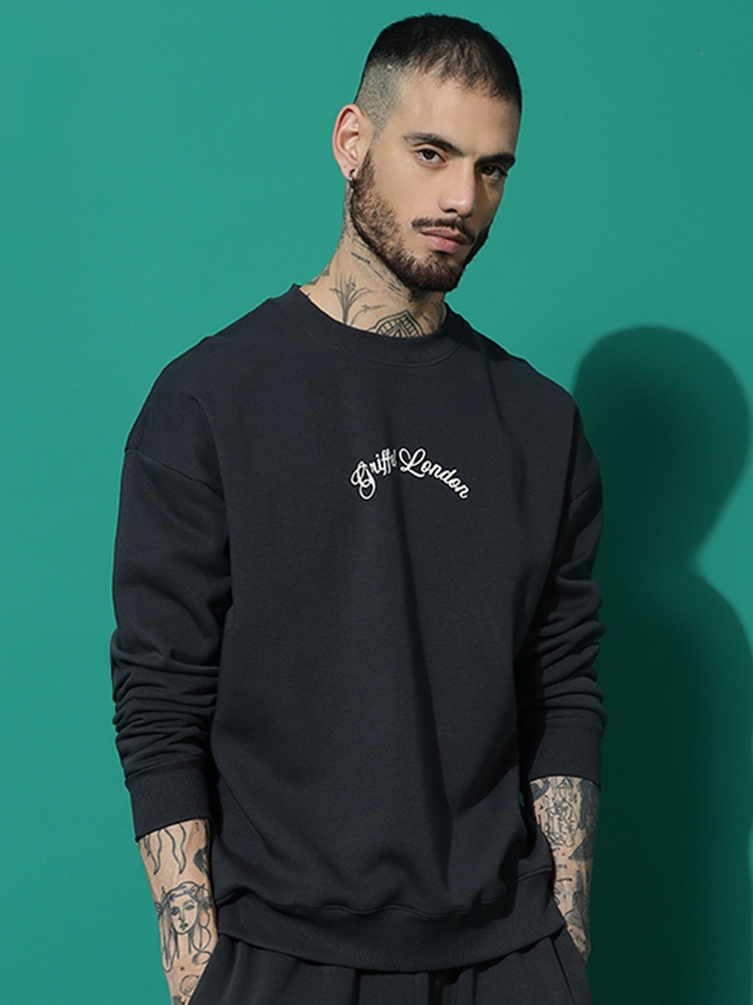 

GRIFFEL Men Printed Pullover Sweatshirt, Charcoal