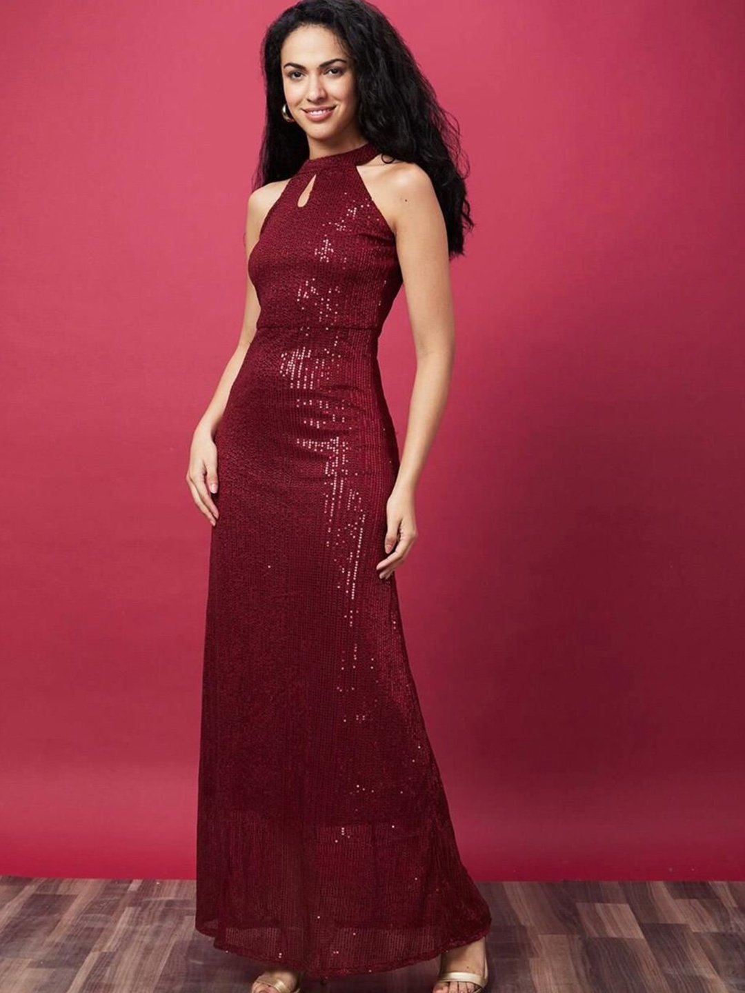 

The Roadster Lifestyle Co Embellished Maxi Gown Dress, Maroon