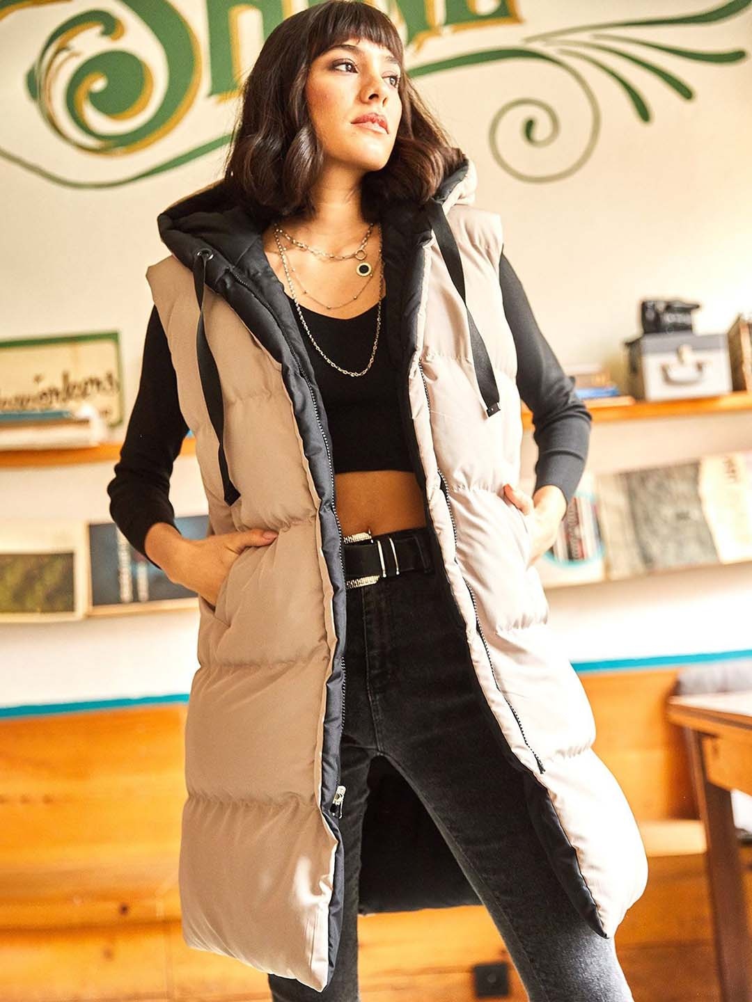 

Trendyol Women Longline Padded Jacket, Beige
