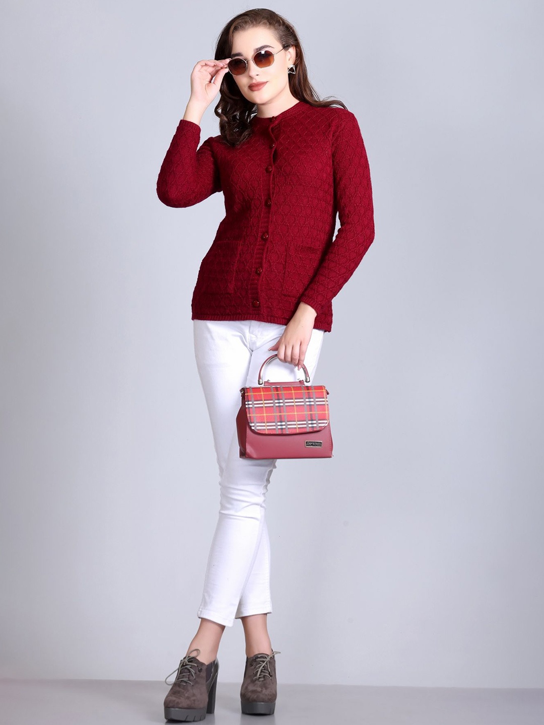 

Winter Wonders Women Woollen Cardigan, Red