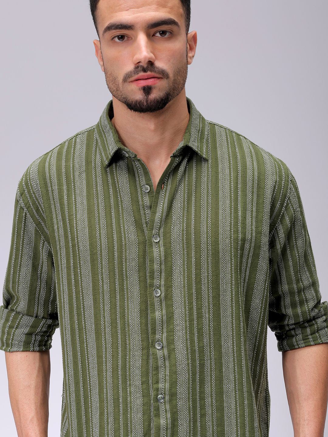 

The Indian Garage Co Men Slim Fit Multi Stripes Opaque Striped Casual Shirt, Green