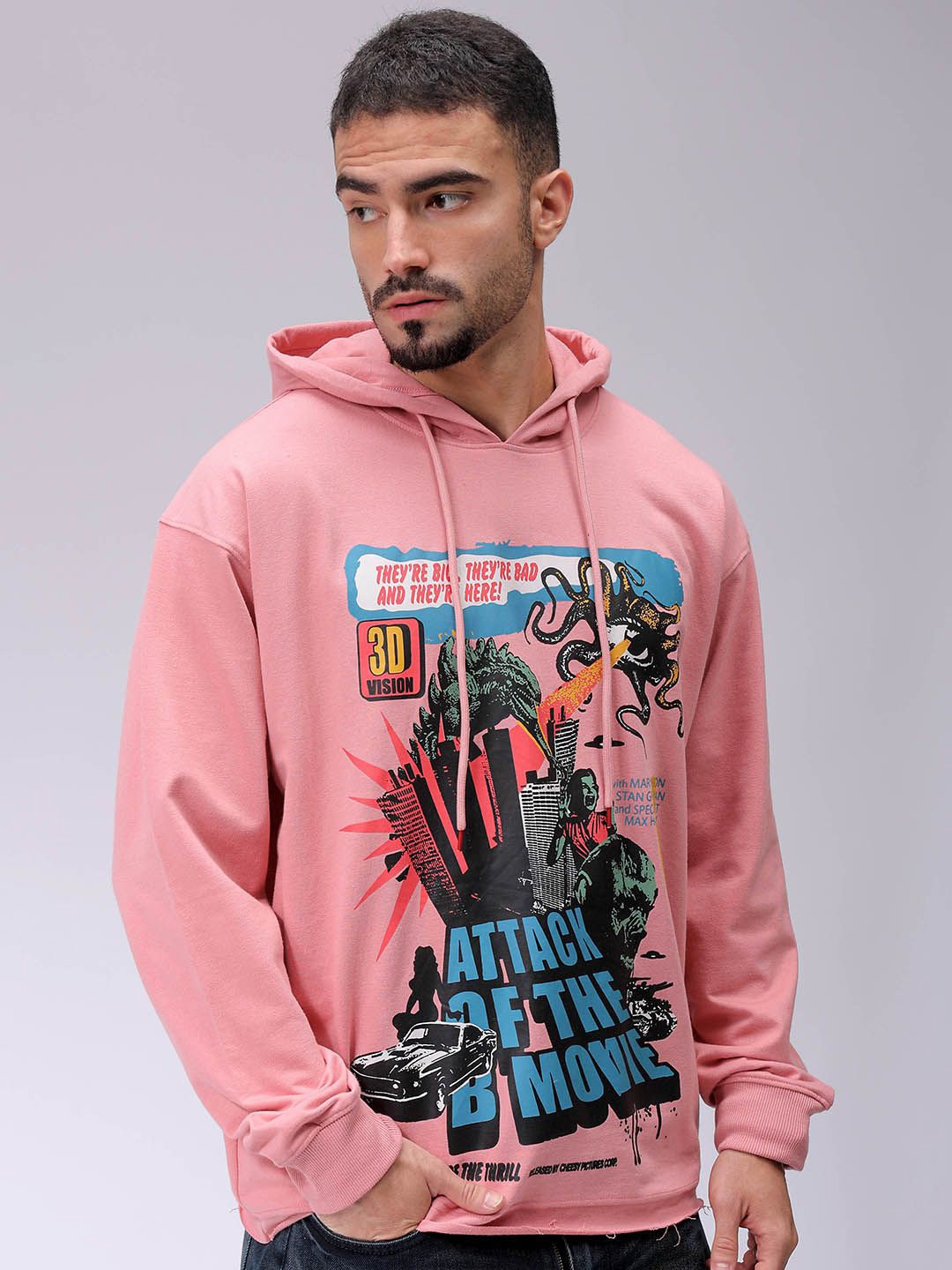 

The Indian Garage Co Men Printed Hooded Sweatshirt, Pink