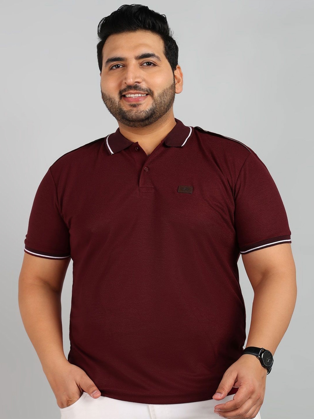 

METRONAUT PLUS Men Plus Size Solid Polo Collar T-shirt, Maroon