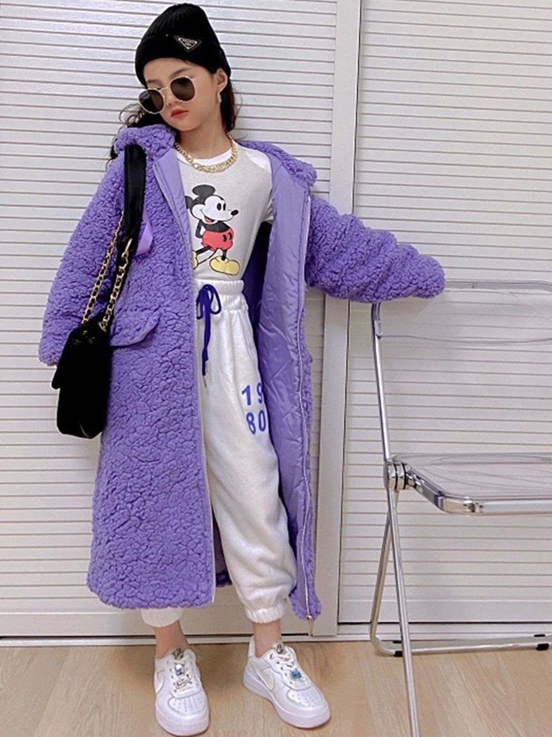 

Xsole Kids Hooded Longline Baggy Winter Overcoat, Purple
