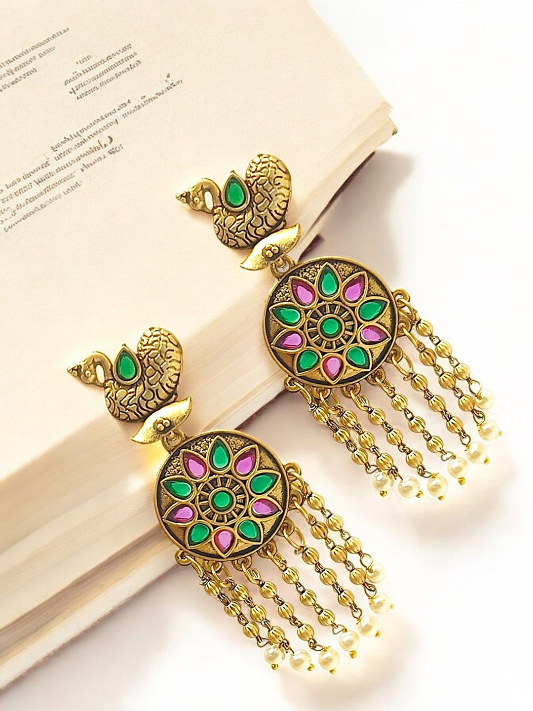 

FEMMIBELLA Peacock Shaped Drop Earrings, Gold