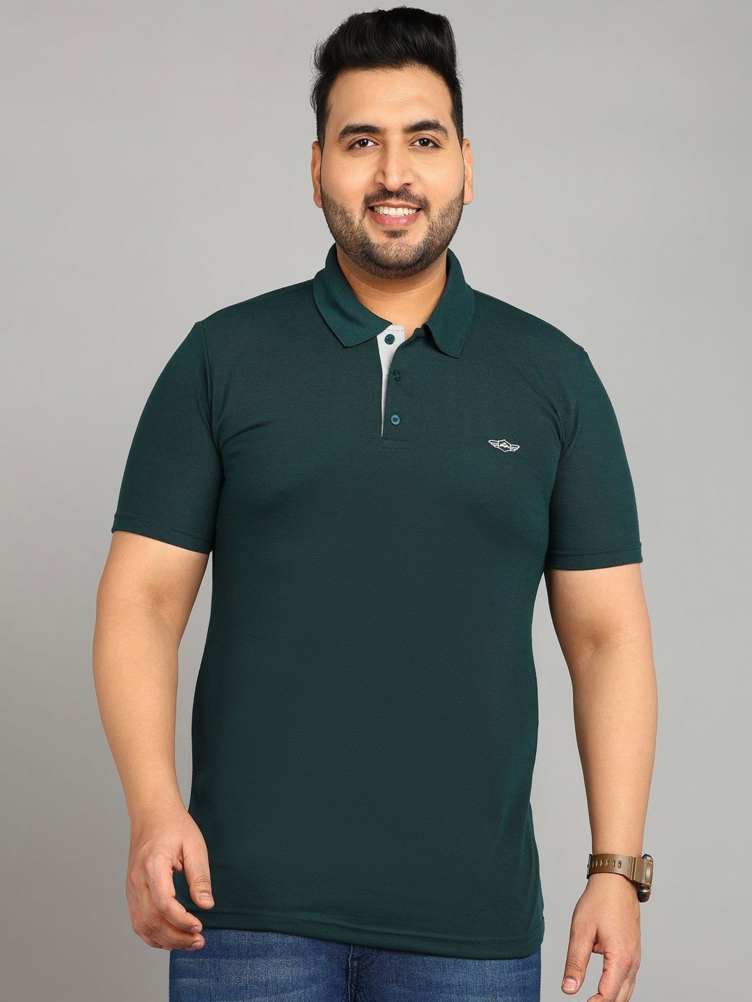 

METRONAUT PLUS Men Plus Size Solid Polo Collar T-shirt, Green