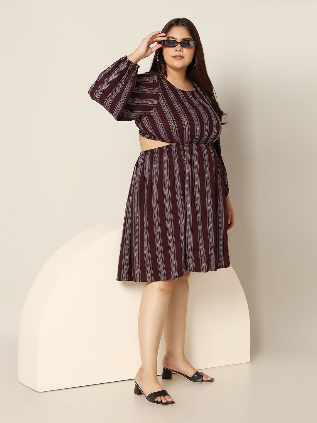 

FASHION DREAM Print Puff Sleeve Fit & Flare Mini Dress, Maroon