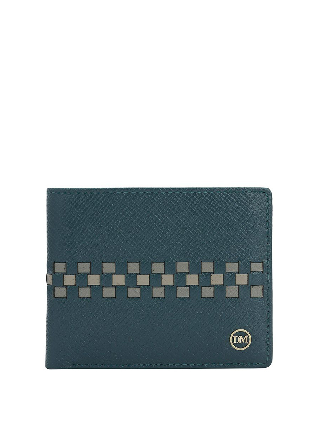 

Da Milano Men Geometric Printed Leather Two Fold Wallet, Blue