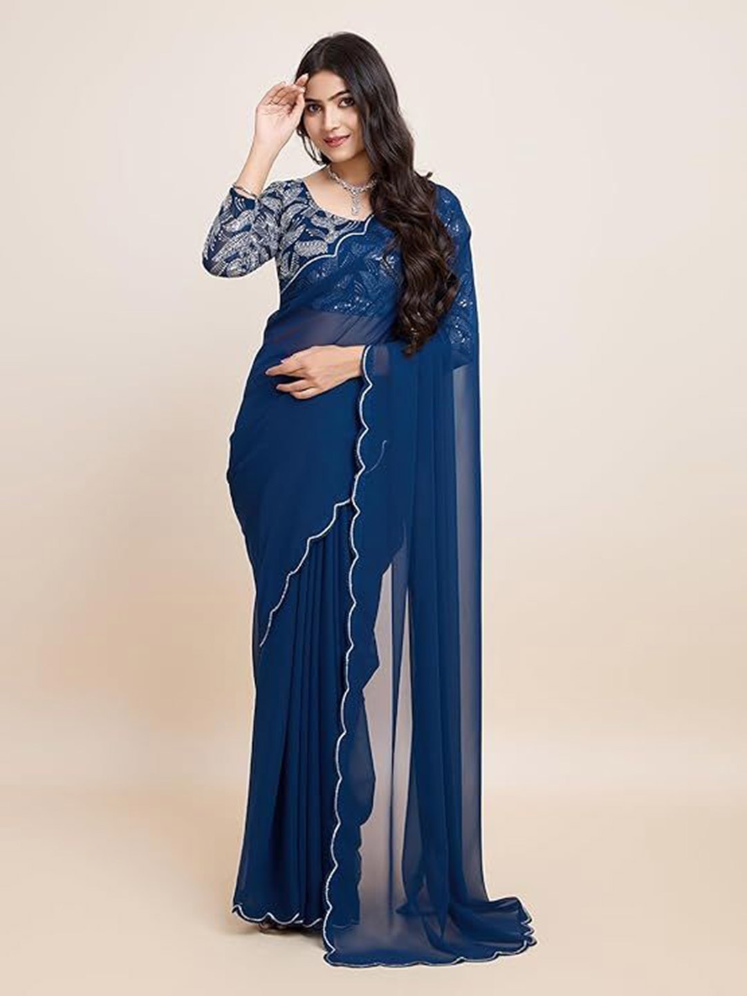 

SWADESI STUFF Pure Georgette Saree, Turquoise blue