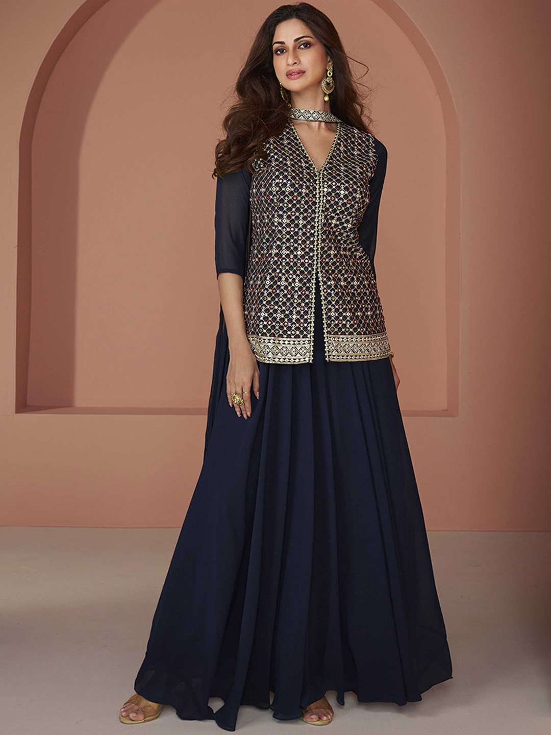

Jaipur Kurti Embroidered Semi-Stitched Dress Material, Navy blue