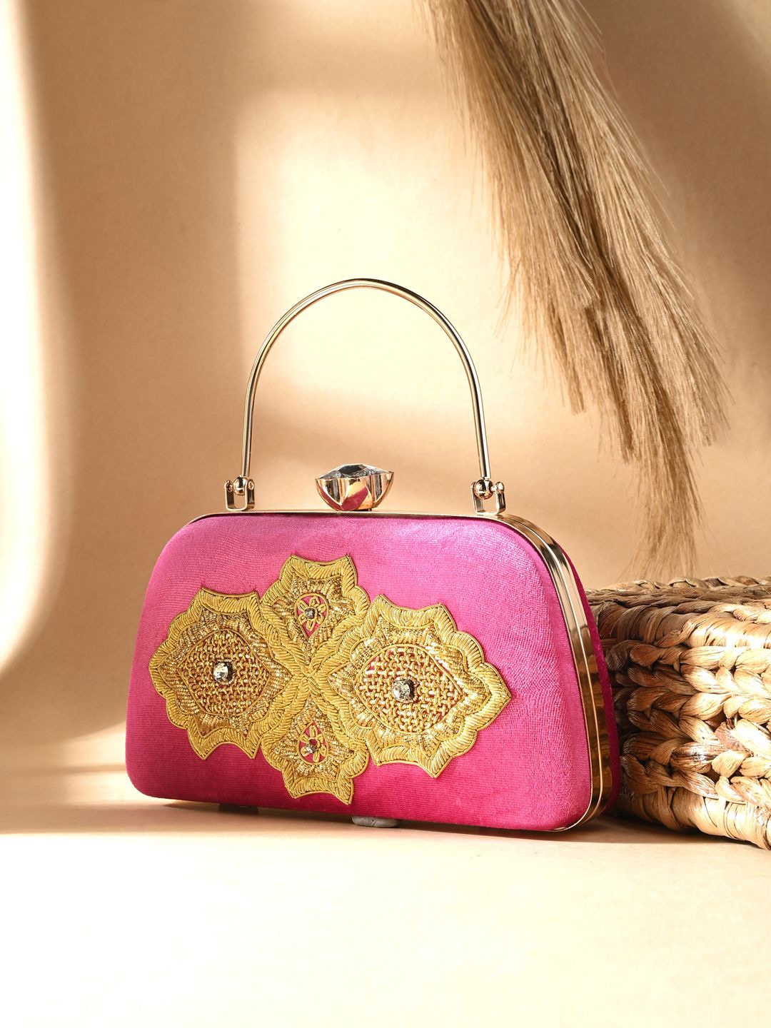 

Toobacraft Embellished Box Clutch, Magenta