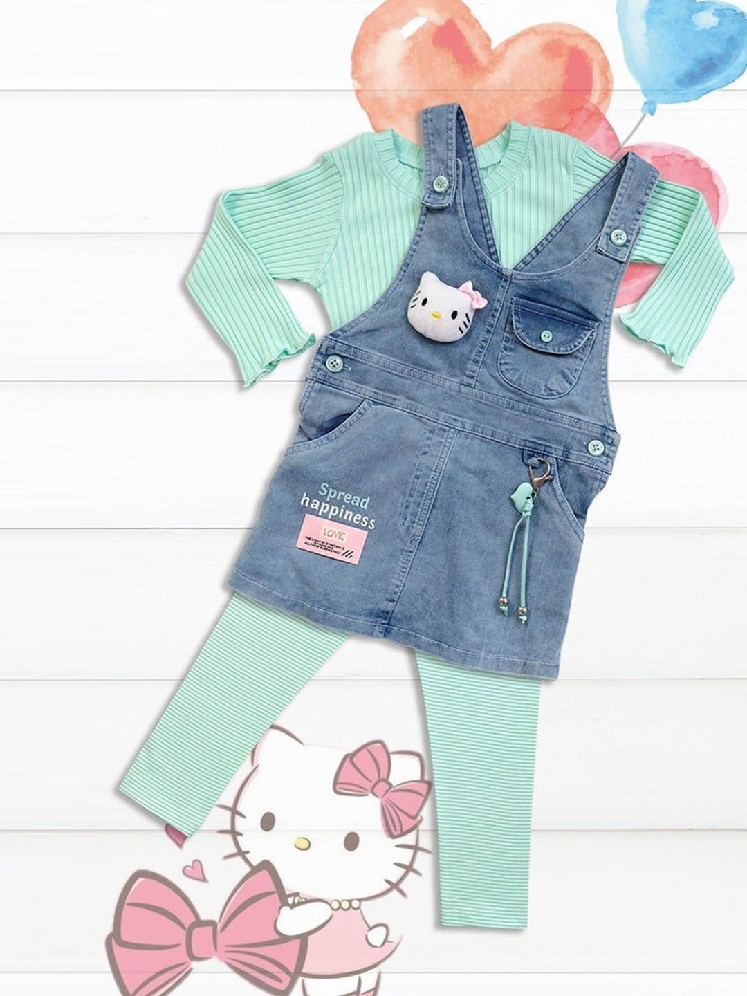 

Babys Day Infant Girls Printed Cotton Dungaree With T-Shirt & Leggings, Green