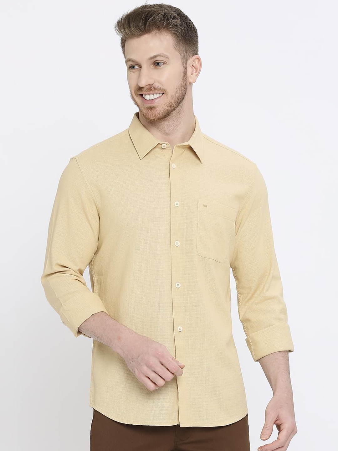 

Basics Men Slim Fit Opaque Casual Shirt, Beige