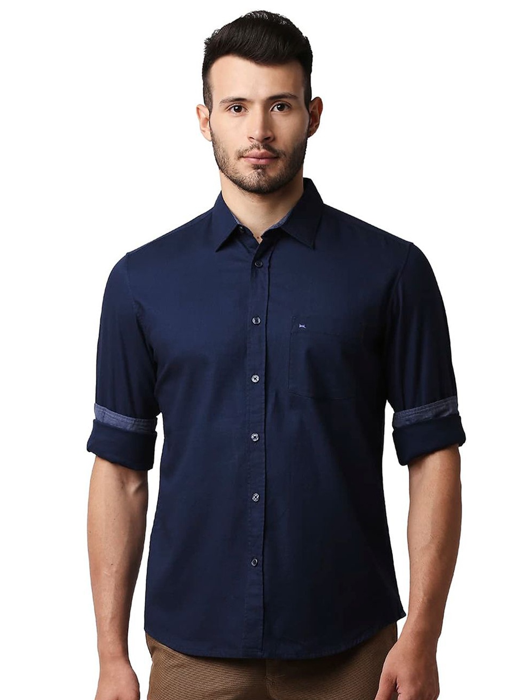 

Basics Men Slim Fit Opaque Casual Shirt, Navy blue