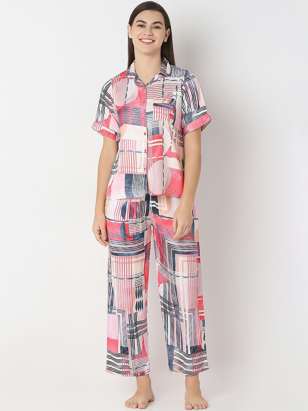 

Juliet Women Pure Cotton Printed Night suit, Pink