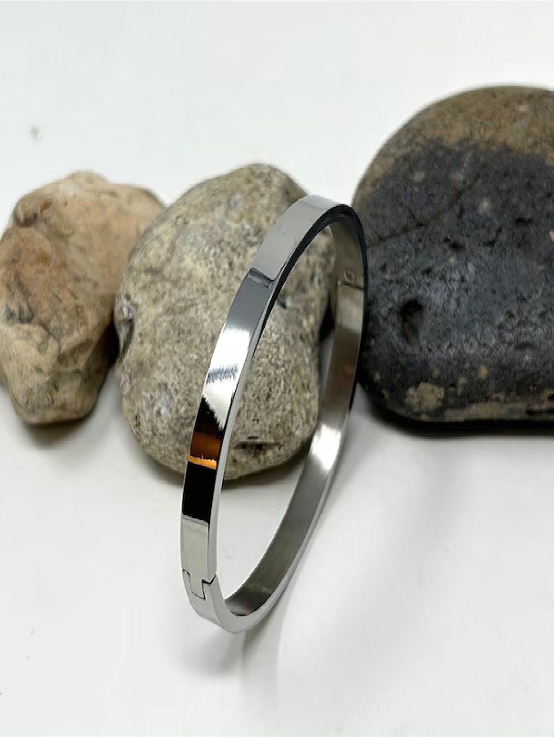 

RUHI COLLECTION Unisex Rhodium-Plated Bangle-Style Bracelet, Silver