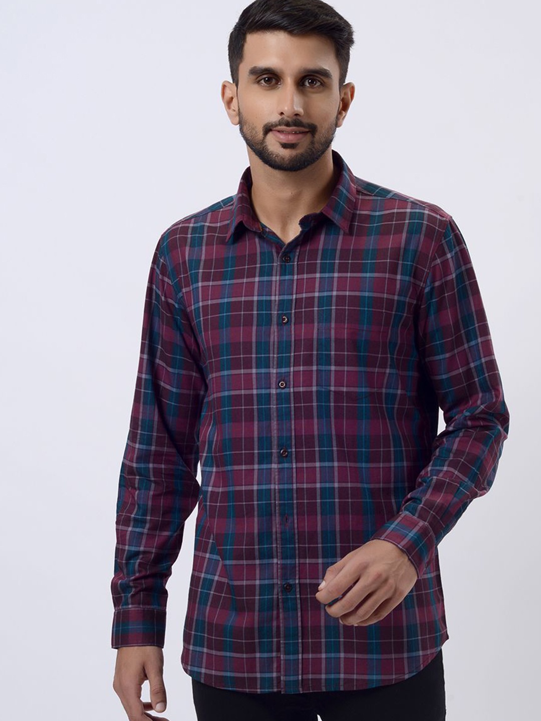 

JADE BLUE Men Slim Fit Tartan Checks Opaque Checked Casual Shirt, Maroon