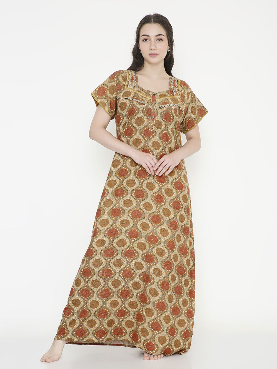 

NIGHTSPREE Printed Maxi Nightdress, Yellow