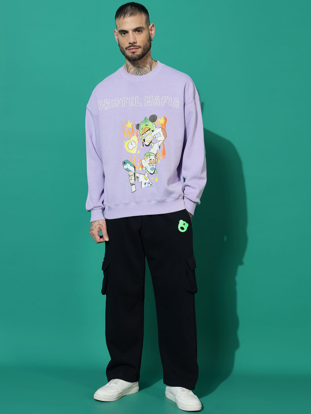 

GRIFFEL Men Printed Oversized Fit Long Sleeves Tracksuit, Mauve