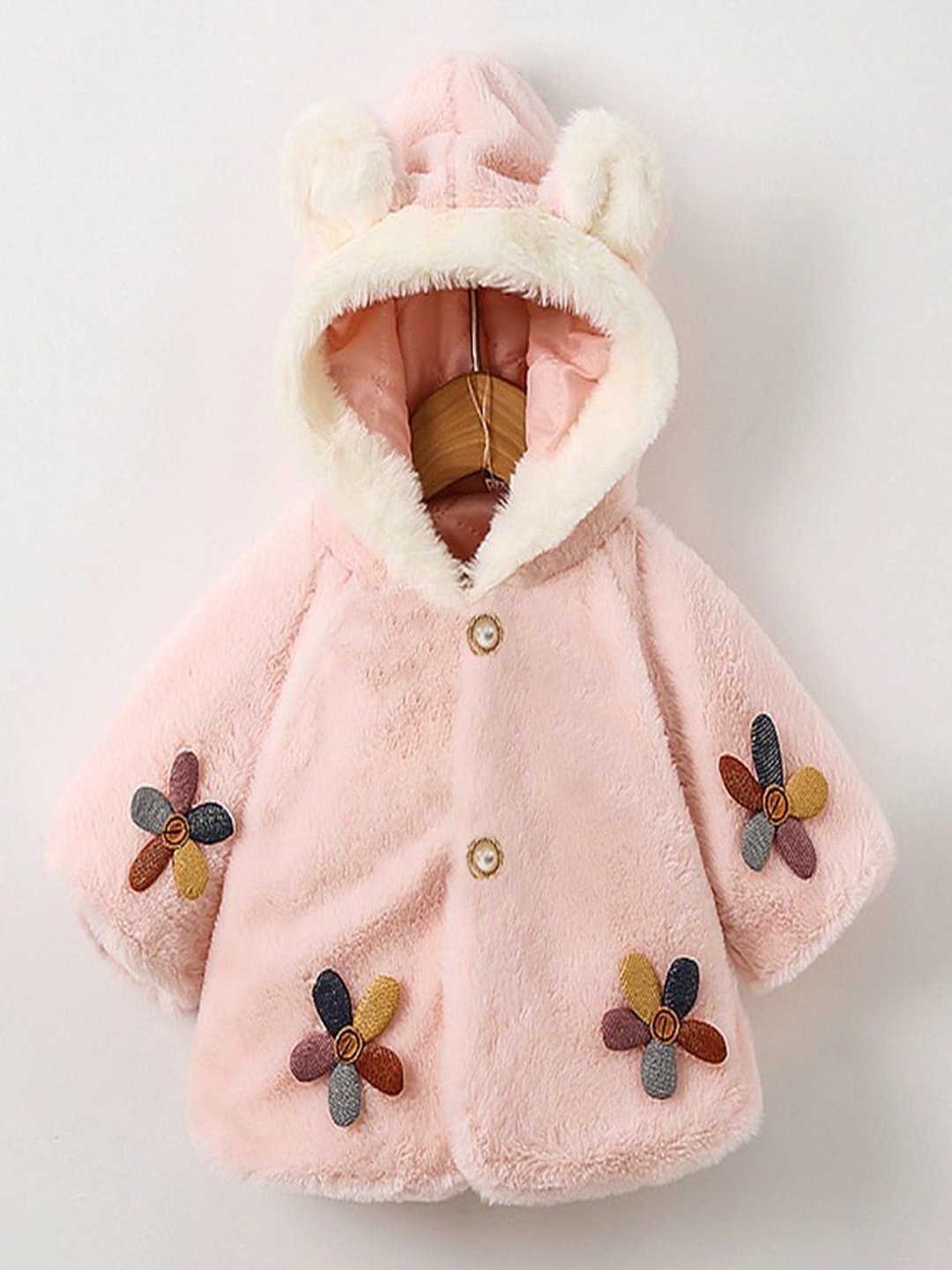 

Xsole Kids Self Designed Single-Breasted Overcoat, Pink