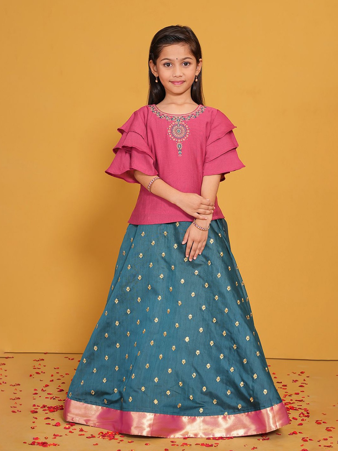 

Maybell Girls Embroidered Ready to Wear Lehenga &, Pink