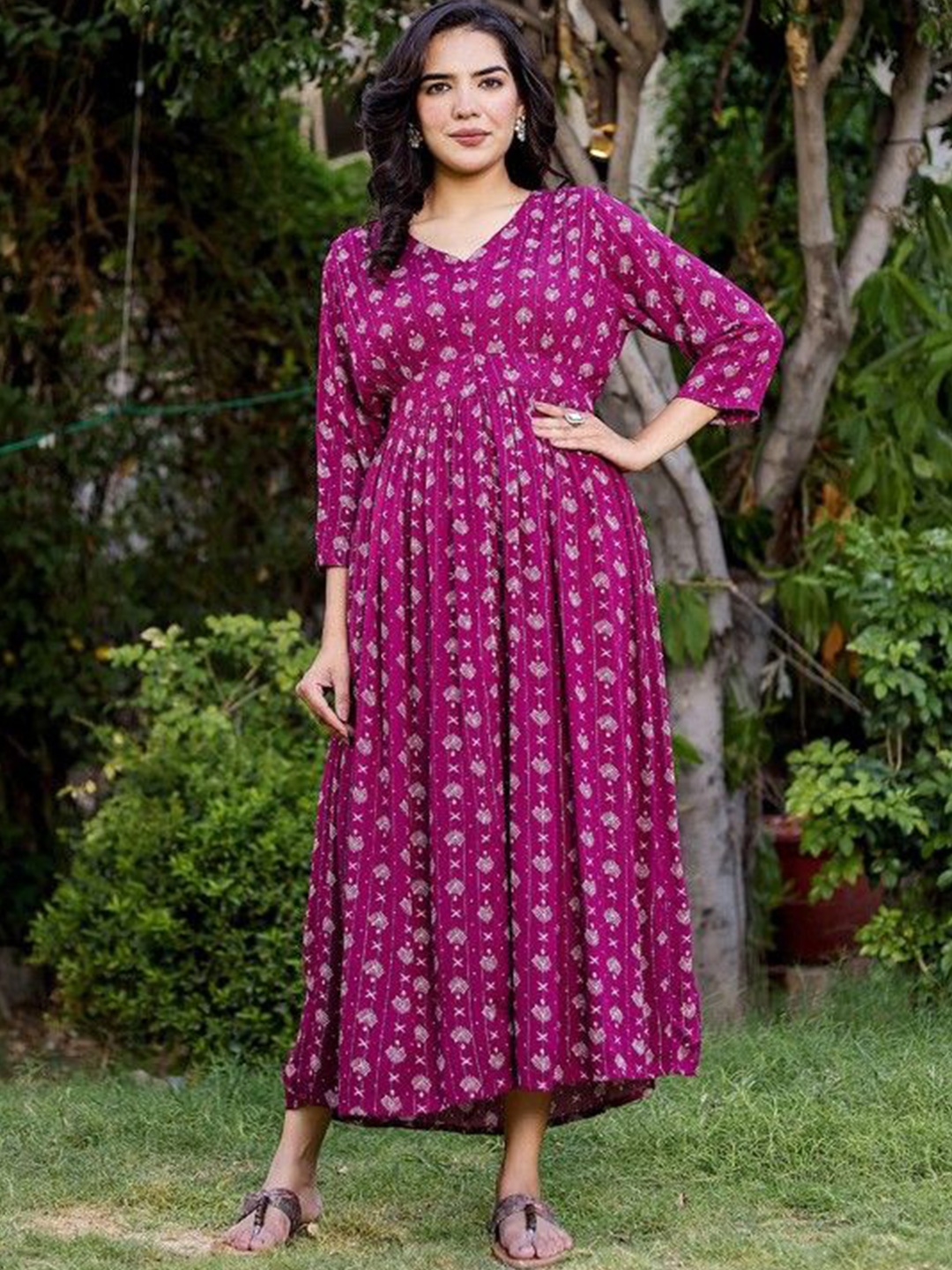 

Chandbaali Floral Print A-Line Midi Dress, Purple
