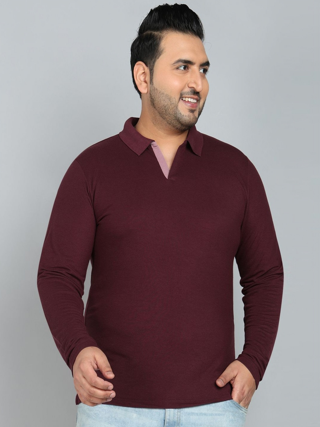 

METRONAUT PLUS Men Plus Size Solid Polo Collar T-shirt, Maroon