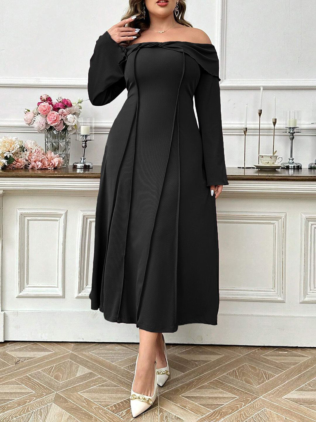 

JC Mode Women Plus Size Off-Shoulder Fit & Flare Maxi Dress, Black