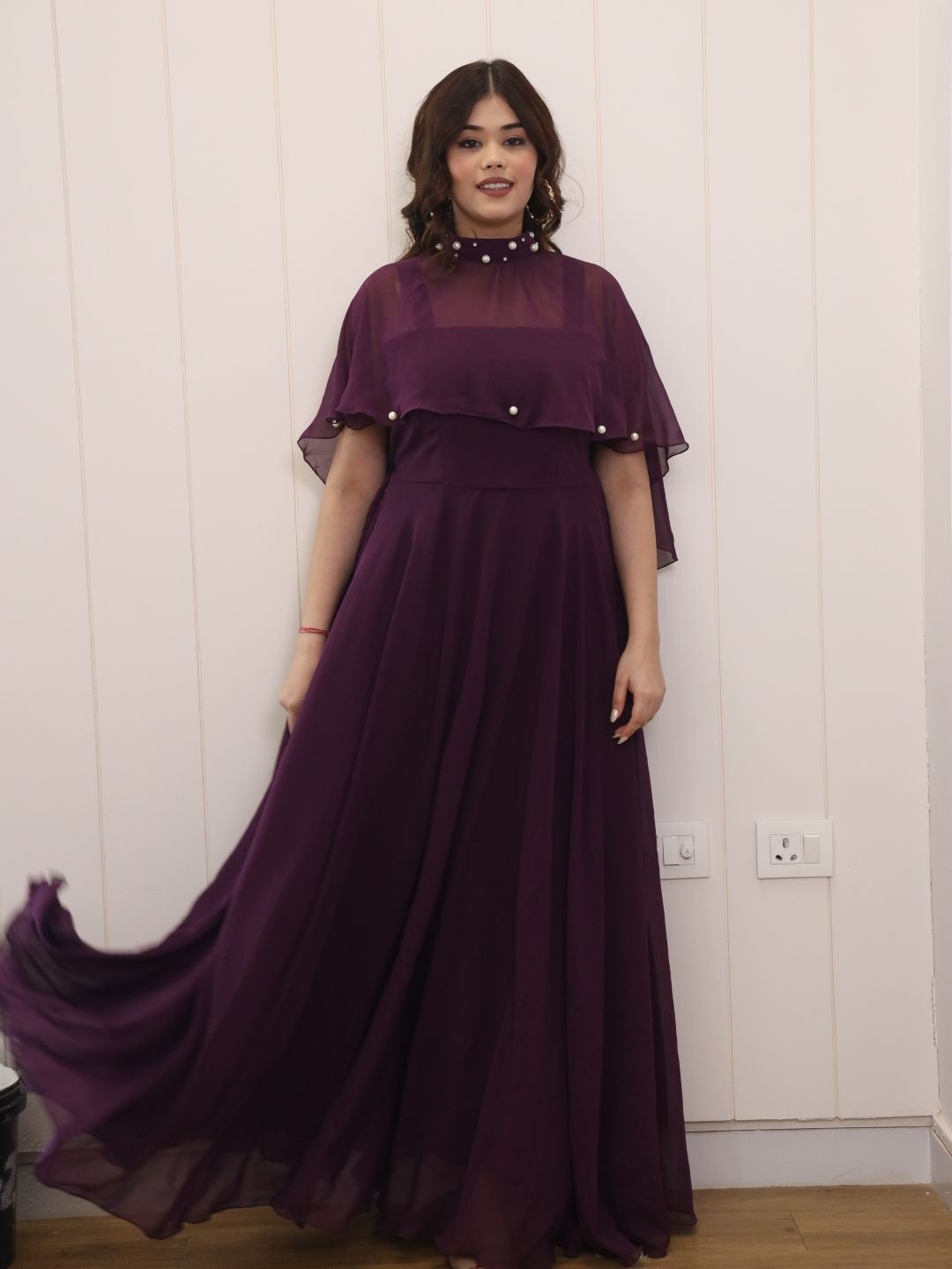 

Swadeshi Shringaar Women Round Neck Maxi Dress, Purple