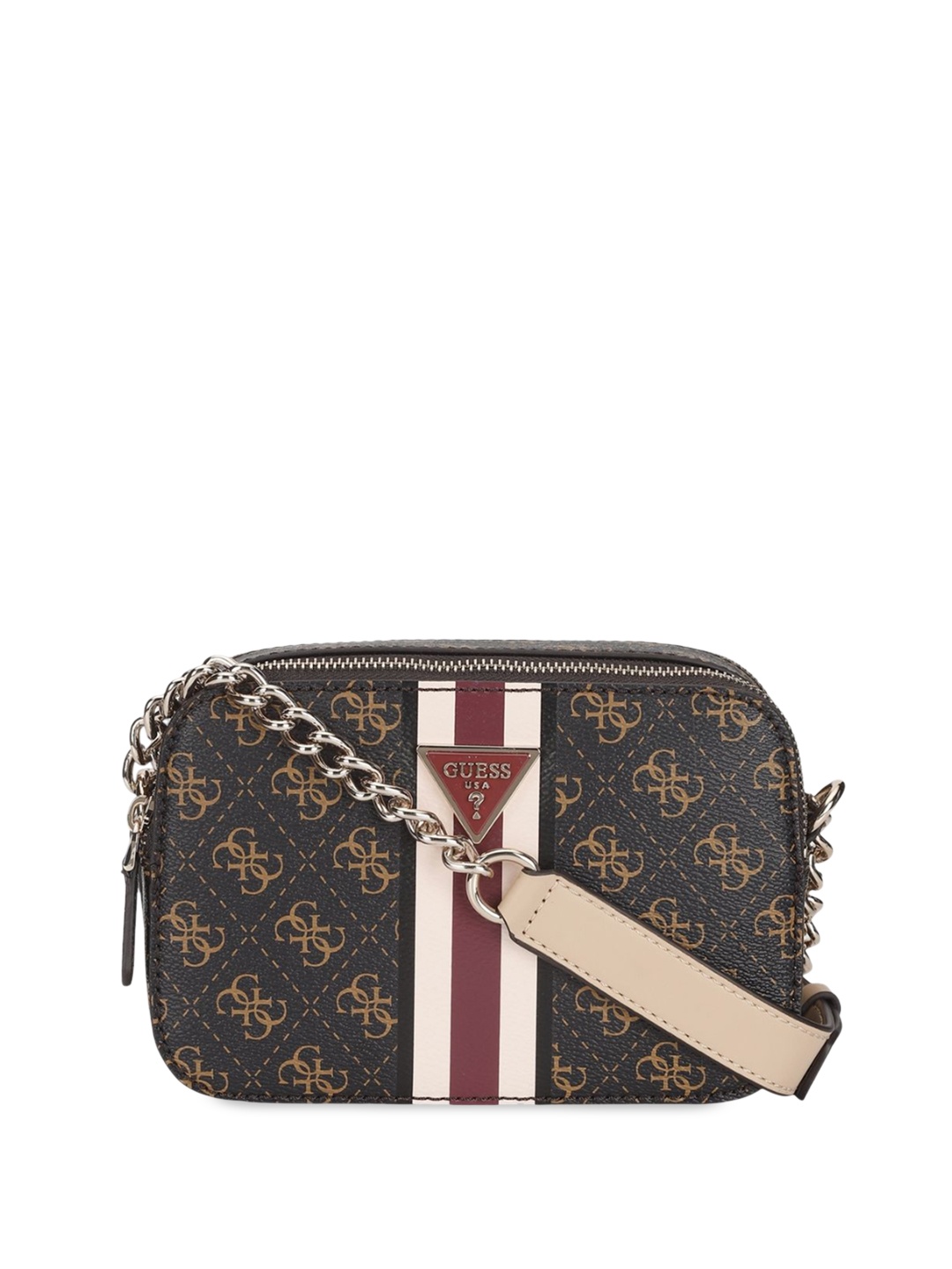 

GUESS Printed PU Structured Shoulder Bag with Tasselled, Brown