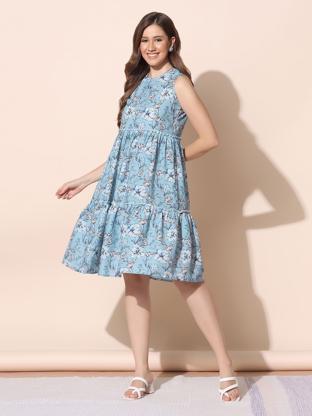 

FASHION DREAM Floral Print Fit & Flare Dress, Blue