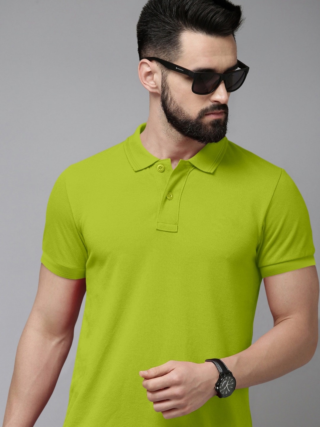 

Metronaut Men Polo Collar Pockets Slim Fit T-shirt, Lime green