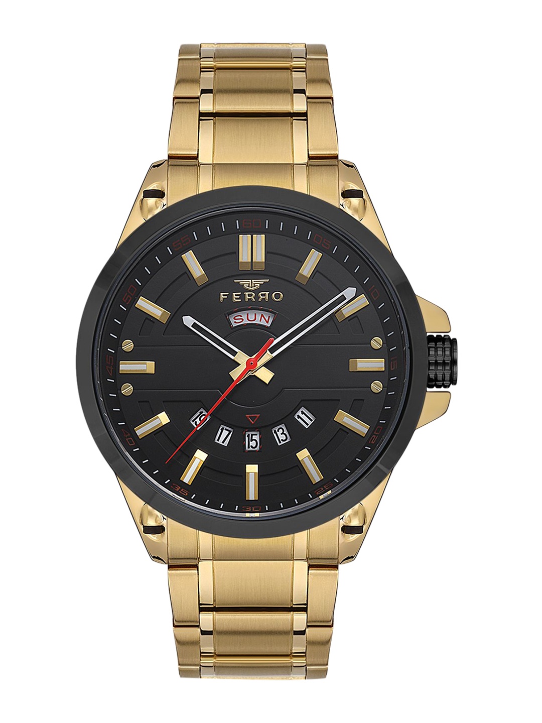 

Ferro Men Brass Dial & Stainless Steel Bracelet Style Straps Analogue Watch F11201A-N, Black