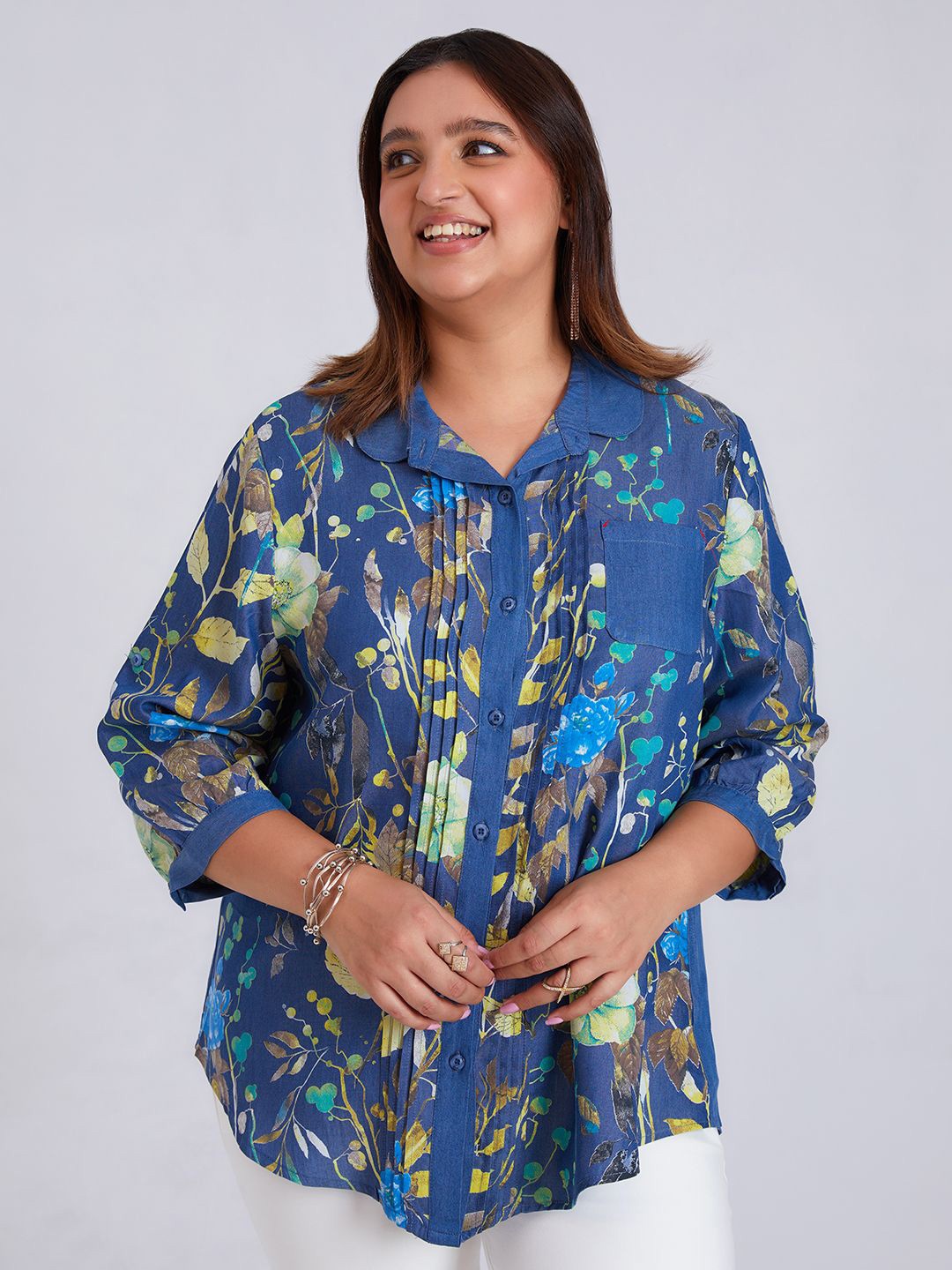 

Presence Women Straight Floral Opaque Printed Casual Shirt, Blue