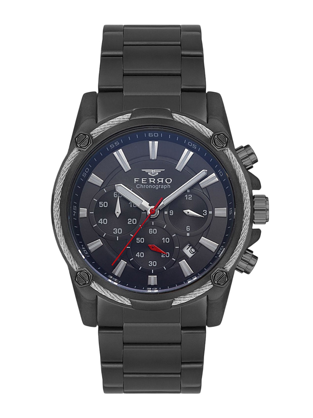 

Ferro Men Brass Dial & Stainless Steel Bracelet Style Straps Analogue Chronograph Watch FM11300A-V, Grey