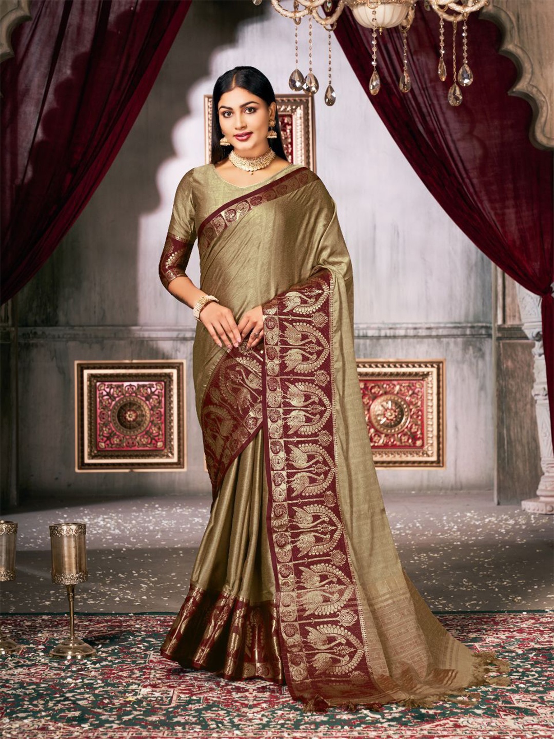 

Jinax Woven Design Zari Pure Silk Banarasi Saree, Teal