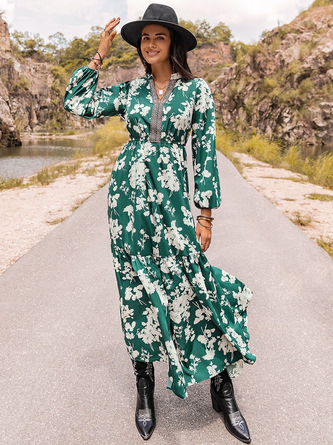 

JC Mode Women Floral Printed Maxi Dress, Green