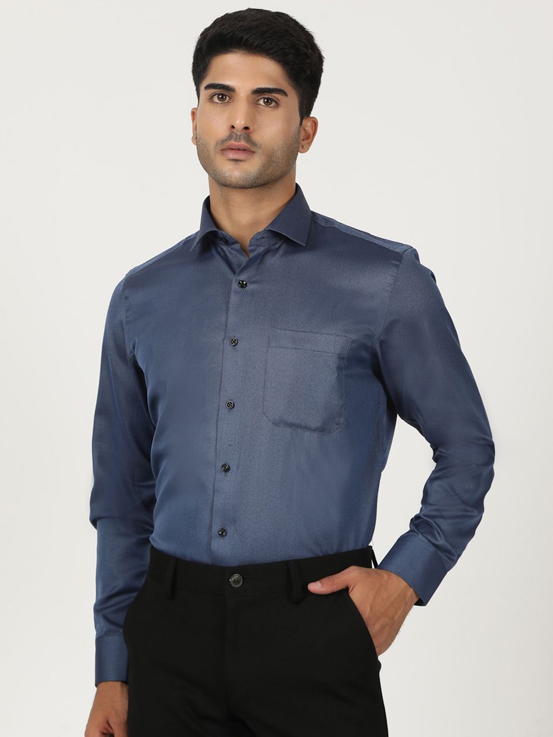 

Greenfibre Men Slim Fit Opaque Formal Shirt, Blue