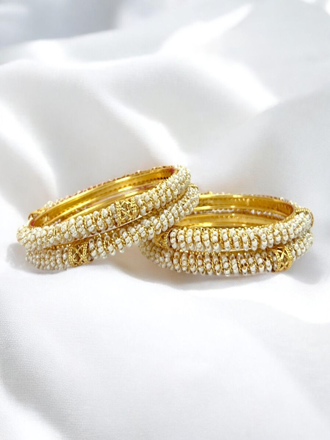 

AccessHer Set Of 4 Gold-Plated Beaded Bangles