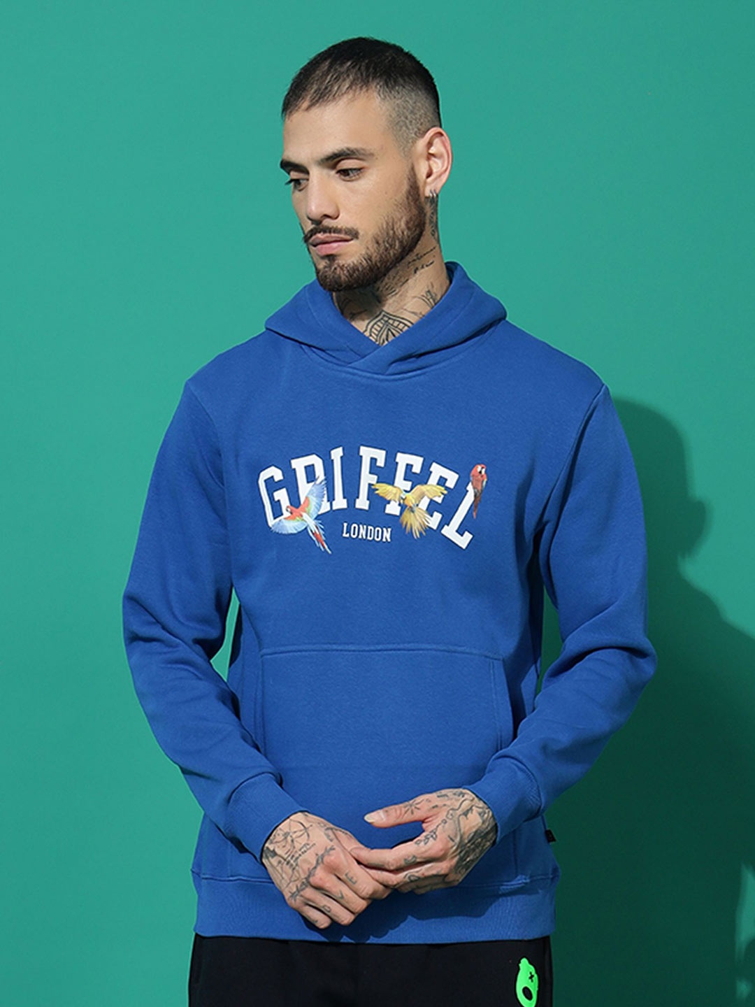 

GRIFFEL Men Printed Long Sleeves Hooded Pullover Sweatshirt, Blue