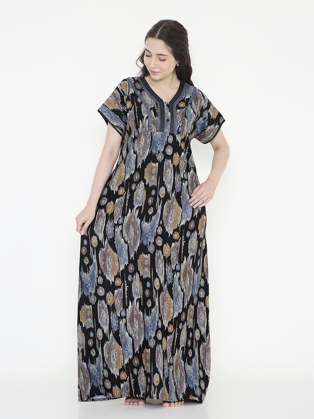 

NIGHTSPREE Printed Maxi Nightdress, Black