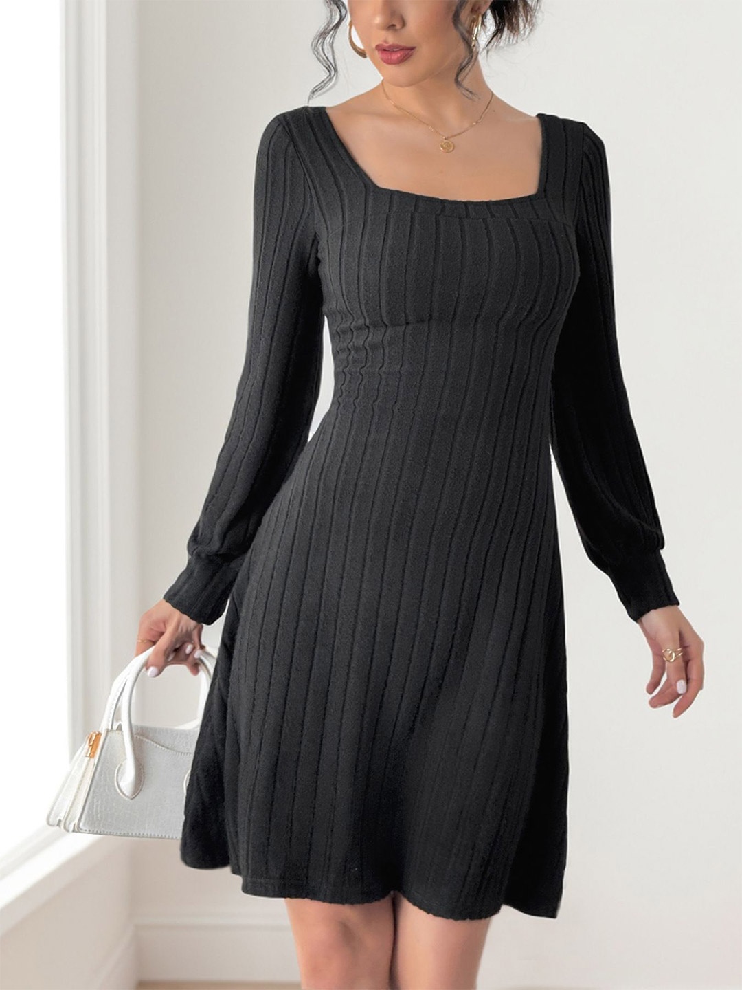 

StyleCast Striped A-Line Dress, Black