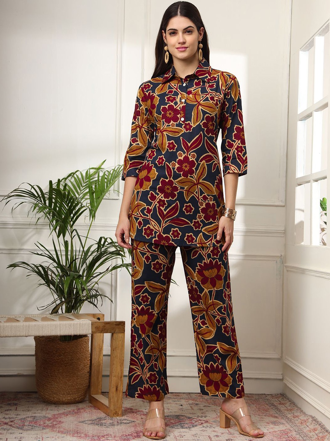 

EKISHA Women Floral Printed Co Ord Set, Blue