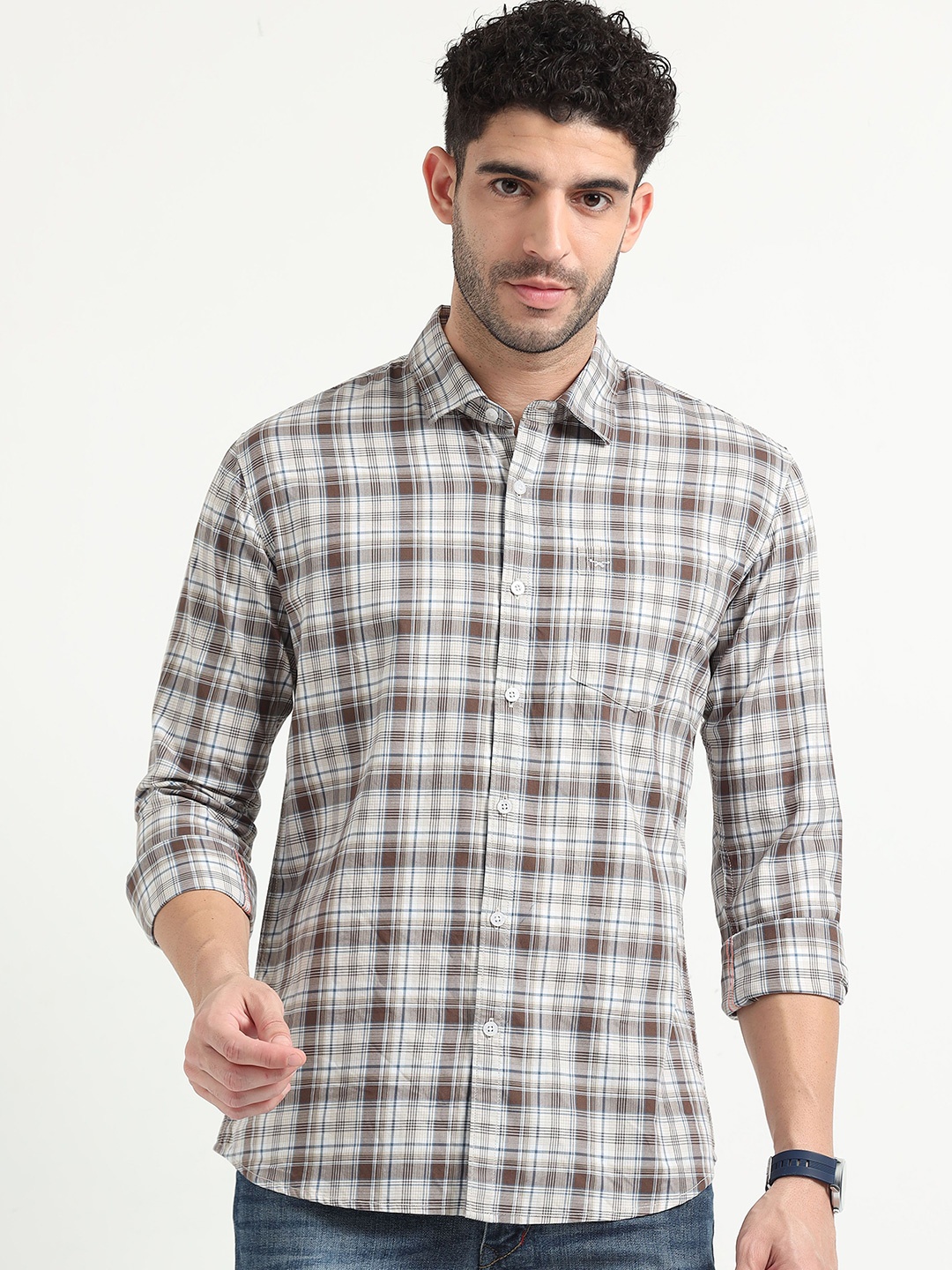 

RIGS AND RAGS Men Comfort Tartan Checks Opaque Checked Casual Shirt, White