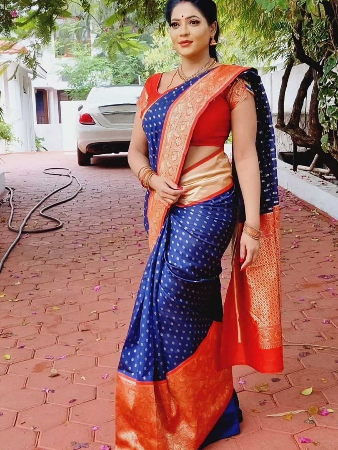 

Wuxi Woven Design Zari Pure Silk Banarasi Saree, Blue