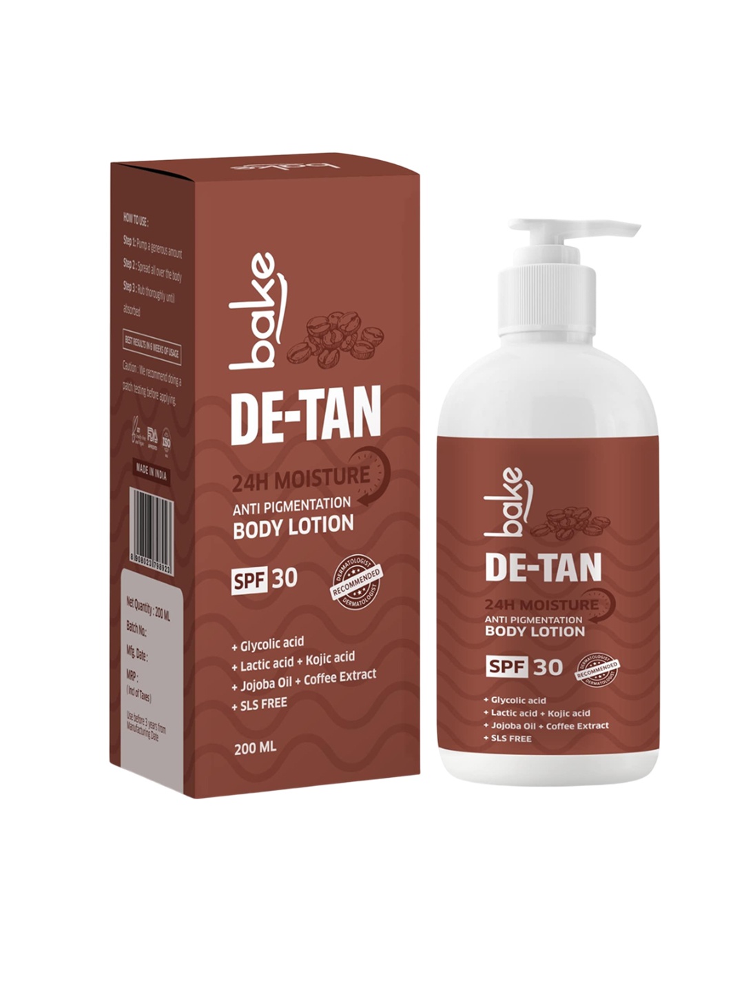 

BAKE De-Tan Anti Pigmentation Coffee Body Lotion- 200 ml, Coffee brown