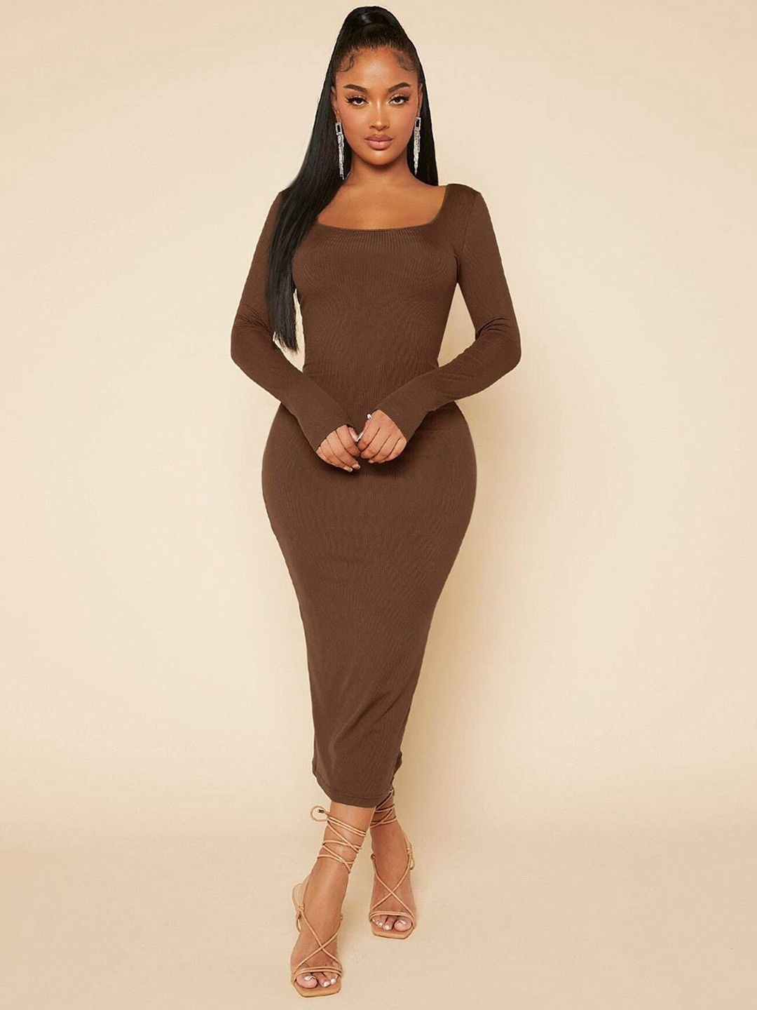 

JC Mode Women Bodycon Midi Dress, Brown